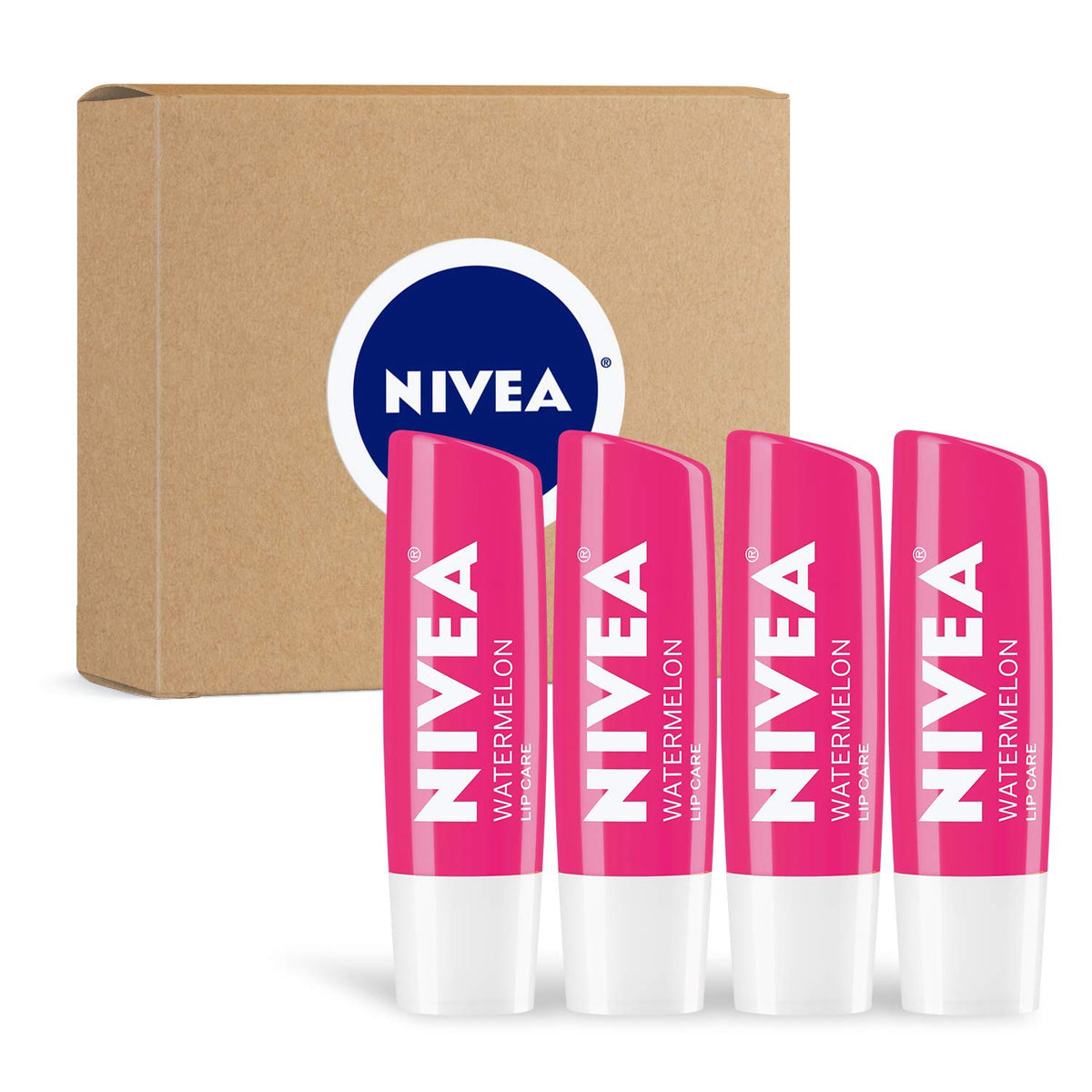 NIVEA Makeup Lip Balm Watermelon Lip Care Tinted Lip Balm for Beautiful, Soft Lips, 4 Count