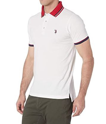 US POLO ASSN. Men Shirt Polo Us Polo White, Red Collar Slim Fit
