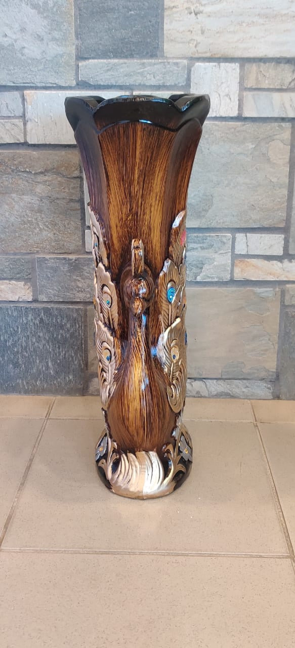 Vase 24" EQ186 Brown and Gold Peacock