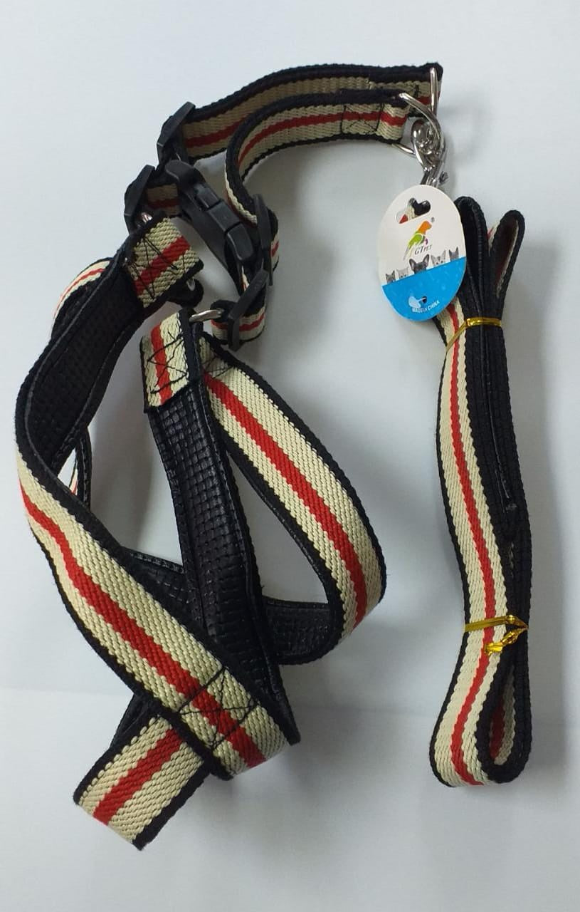 GT PET Dog Harness with Leash Canvas Heavy Striped