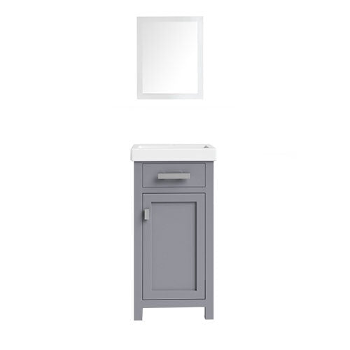WOLLATON Bathroom Cabinet Grey with Mirror 1 Door & 1 Draw Freestanding PVC 18"X18.5"X37" GNC-DCGA229