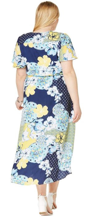 JESSICA LONDON Dress Casual Plus Size Faux Wrap HI-LOW Maxi