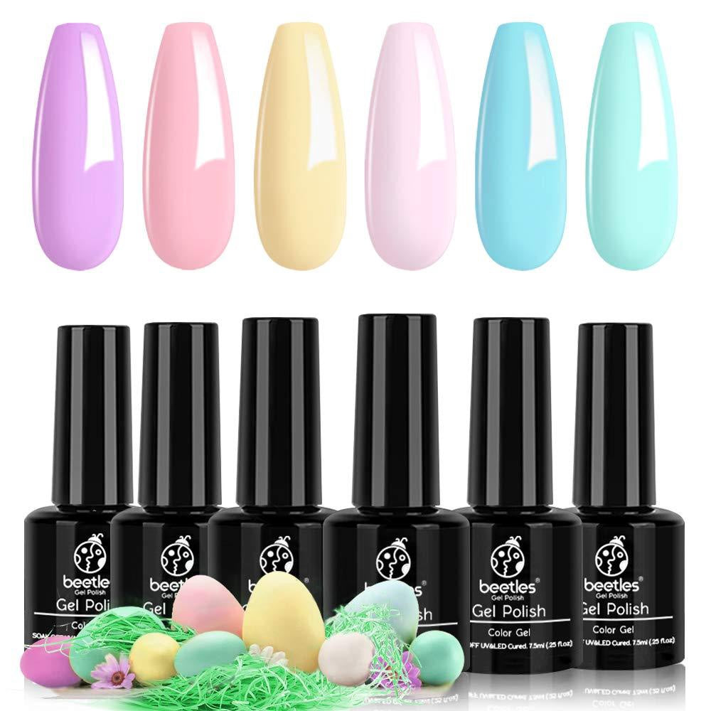 BEETLES Nails Pastel Gel Nail Polish Starter Kit with LED Light 48W Nail Lamp Base Gel Top Coat, Soak Off Base Gel Top Coats Yellow Pink Blue Gel Polish Set Gel Manicure Kit Essentials Nail Art Diy Home