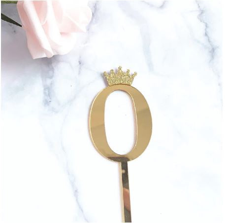Party Cake Topper Happy Numbers 0-9 Gold with Crown QA20