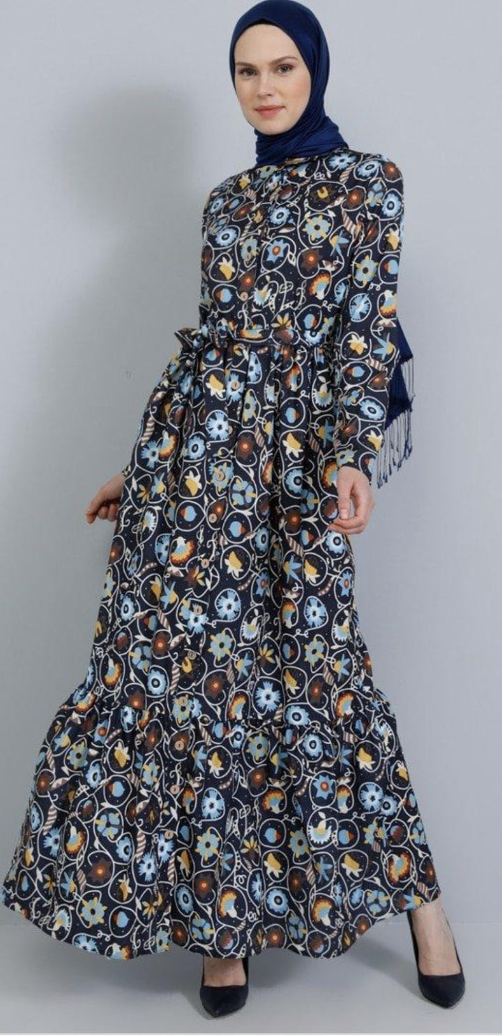 TAVIN Dress Printed Floral Maxi Mustard, Blue