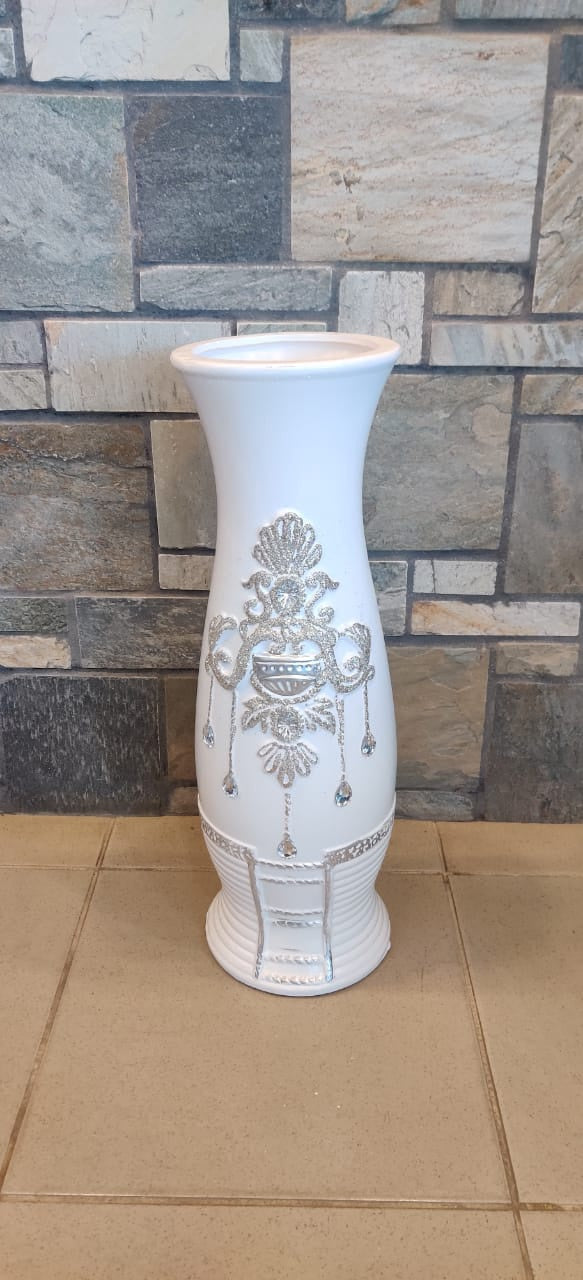 Vase 24" EQ112 White and Silver