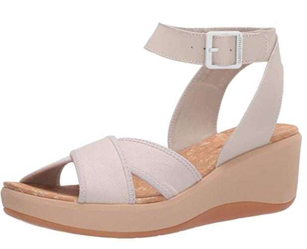 CLARKS Footwear Women's Step Cali Coast Wedge Sandal Off White Canvas