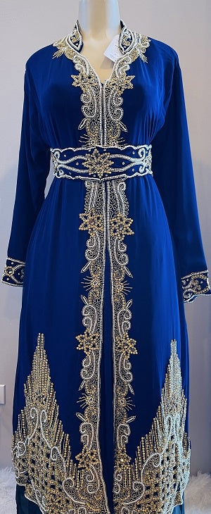 GENERIC Gown Beaded Navy Gold and Pearl Bead with Band