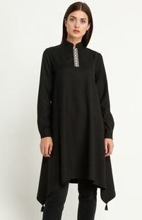 LOREEN BY PUANE Top Tunic Loreen Handkerchief Hem Black