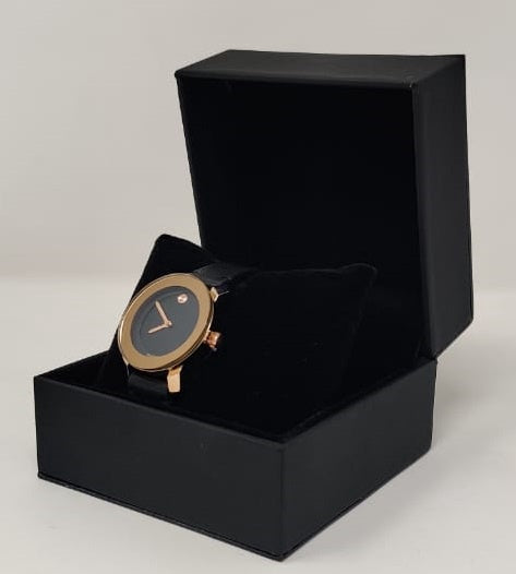 GENERIC Watch Fashion Women Rose Gold with Black Leather Smooth Strap