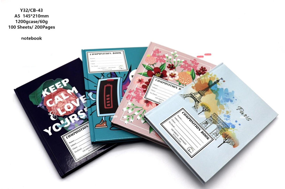 Stationery Exercise Book 100 Sheets 200 Pages 14.5CM X 21CM Composition Book Y32/CB-43 Hard Cover Lucky