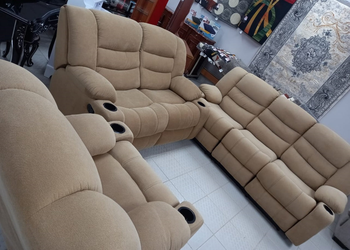 Sofa Recliner Set 3-2-1 Honey with Cup Holder