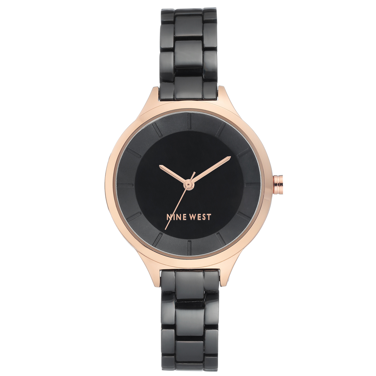 NINE WEST Watch Women Rose GOLD-TONE and Gunmetal Bracelet NW/2225BKRT