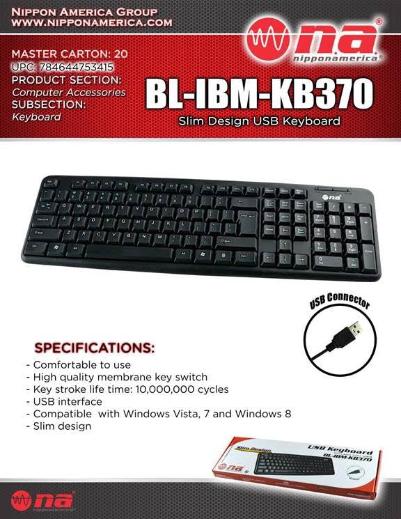 NIPPON AMERICA Computer Keyboard BL-IBM-KB370 USB