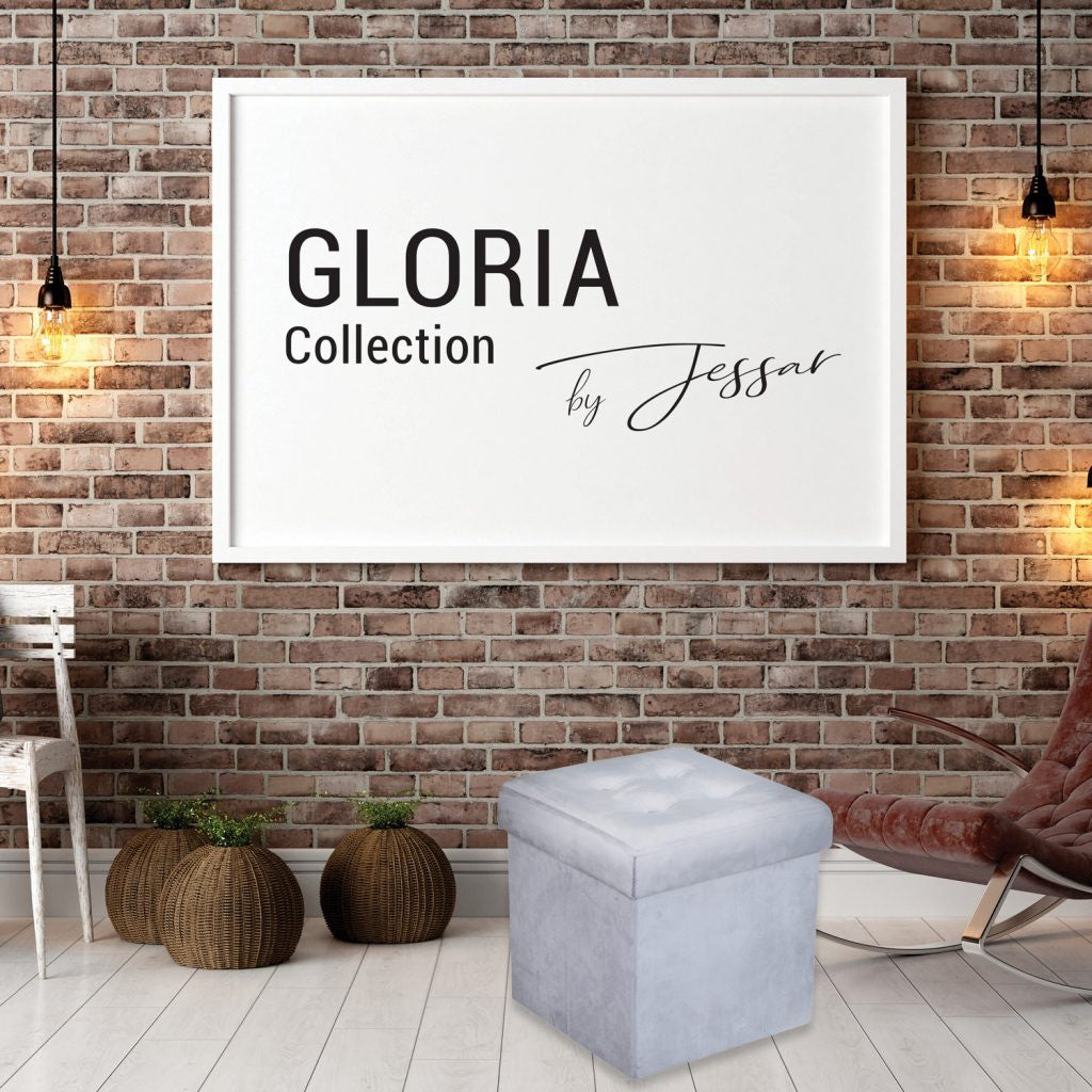 JESSAR Ottoman Cube Storage 6-01520 ?Gloria? GRAY-VELVET 38 X 38 X 38 CM