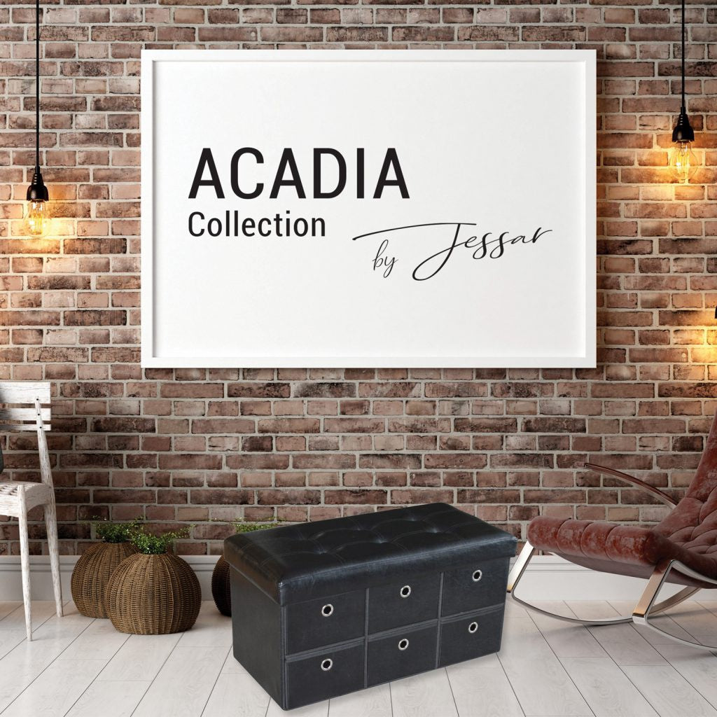 JESSAR Ottoman Rectangular 6 Draw Storage 6-01526 ?Acadia? Black 76.5 X 38 X 38 CM