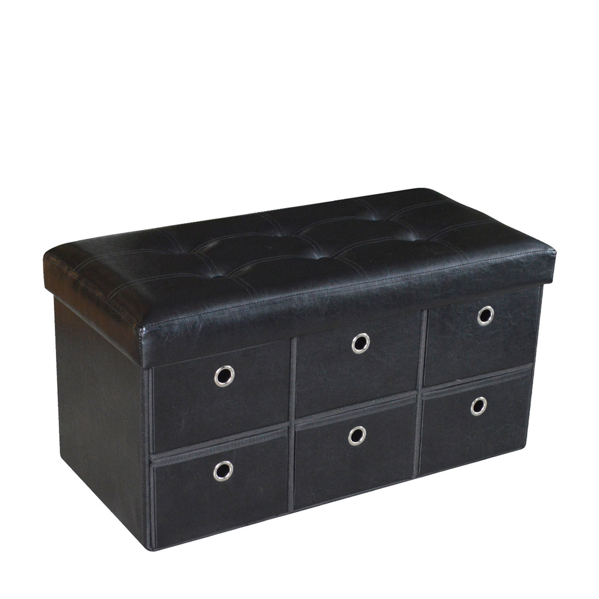 JESSAR Ottoman Rectangular 6 Draw Storage 6-01526 ?Acadia? Black 76.5 X 38 X 38 CM