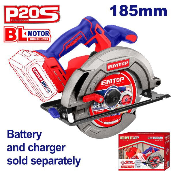 EMTOP Saw Circular ELCS1851 Cordless 20V Lithium Ion
