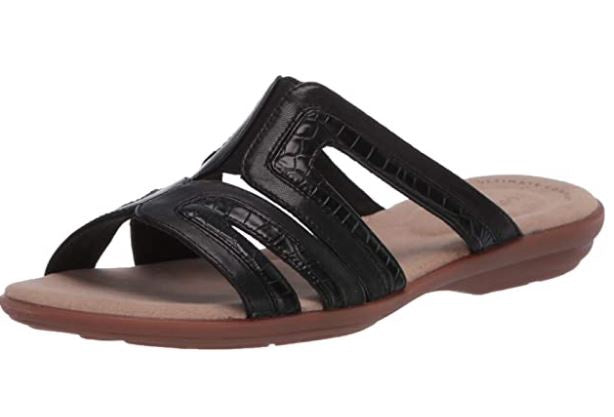 CLARKS Footwear Women's Ada Lilah Flat Sandal BLACK/BLACK Croco Combi