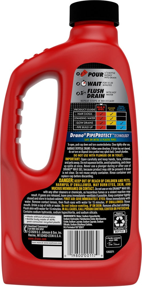 SC JOHNSON Drano Max Gel Liquid Drain Cleaner 32FL OZ 946ML
