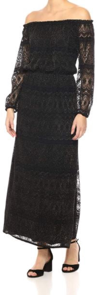 NINE WEST Dress Maxi Size 6 BLACK/GOLD Off Shoulder