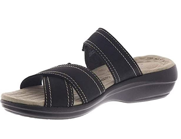 CLARKS Footwear Women's Alexis Art Flat Sandal Black NUBUCK/LEATHER Combi