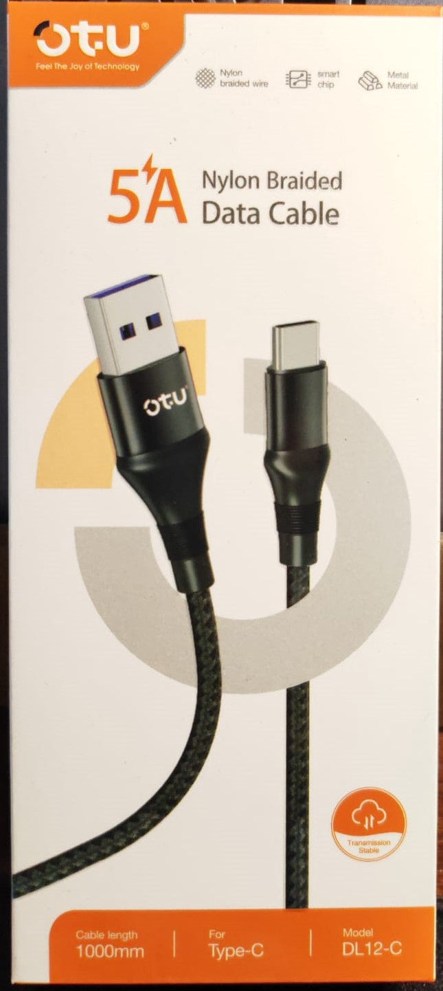 OTU Charger Cable USB DL12-C 1M Type C 5A Data Cable Nylon Braided