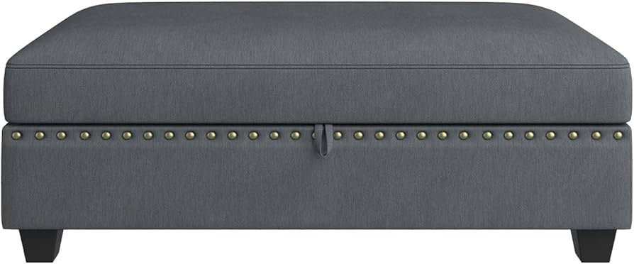 HONBAY Ottoman Storage Upholstered Grey Large