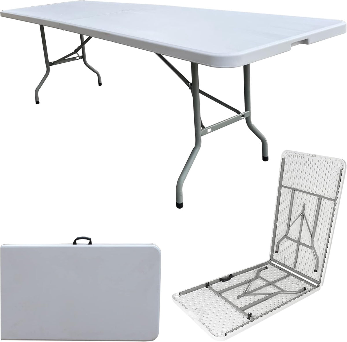 Table Folding Plastic White Y39 ZDZ-810 8FT 2 Half Rectangle 94" X 29" X 29"