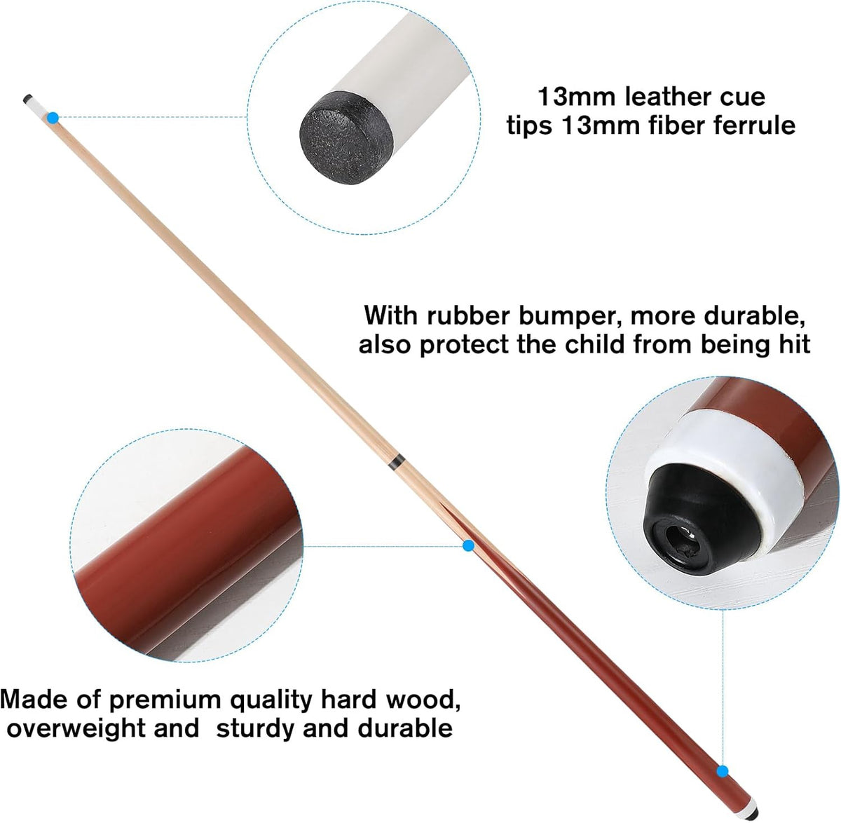 Pool Cue 58" 2PCS Screw Type 20OZ 13MM Tip Coffee