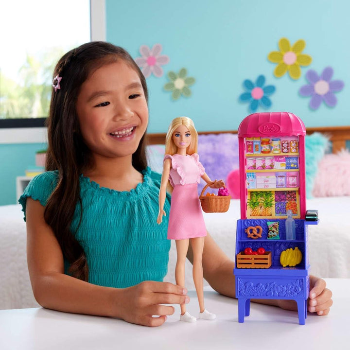 BARBIE Toy Doll Playset At the Market & 11 Accessories