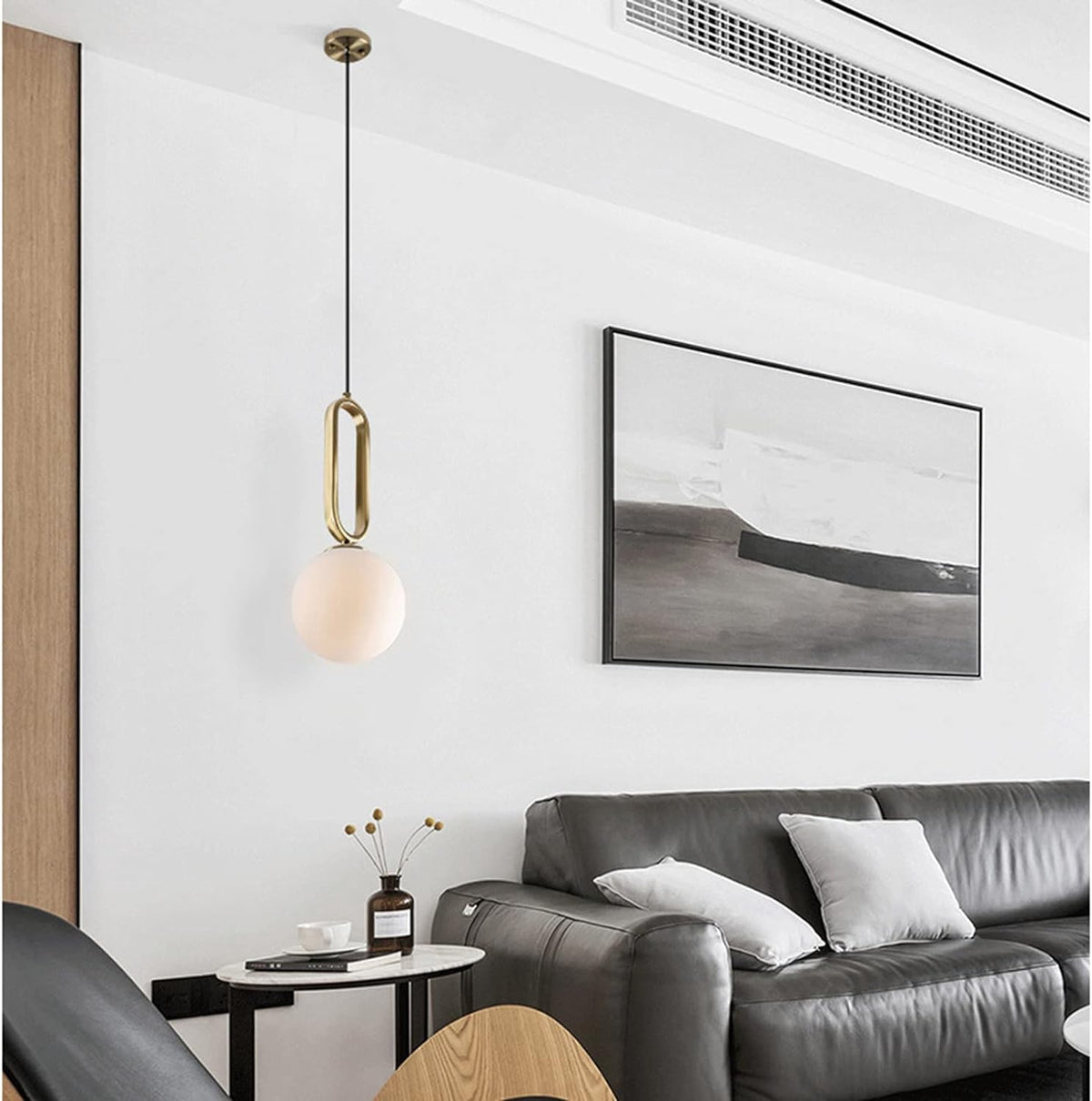 Light Fixture Pendant 1-BULB 9.8" White Glass Glob LED