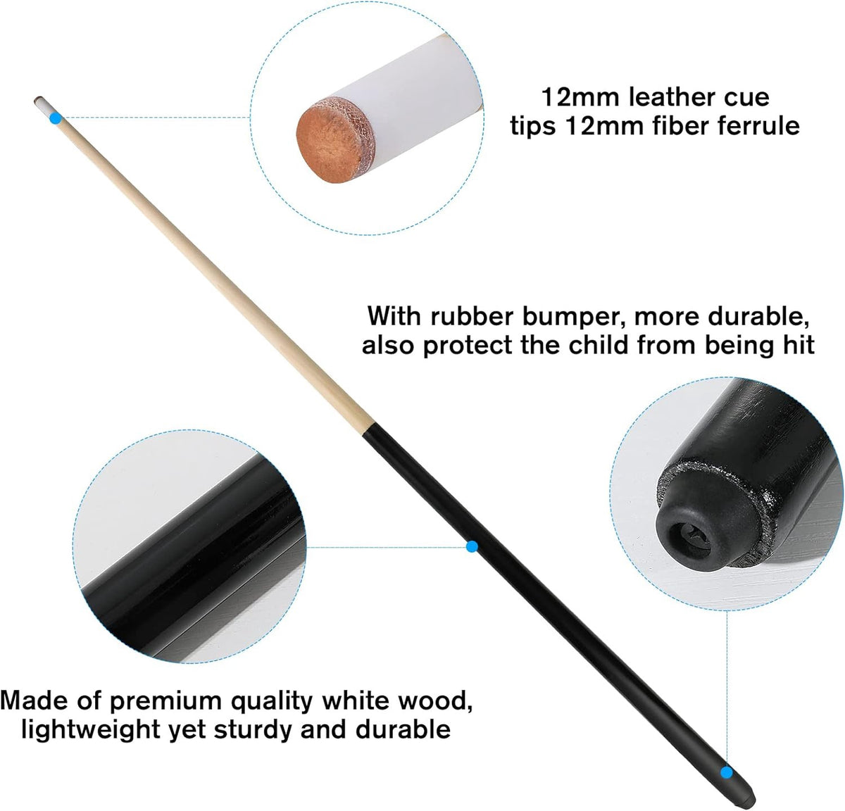 Pool Cue 42" 2PCS Screw Type Kids 12MM Tip