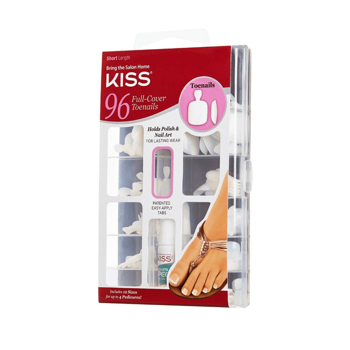 KISS Nails Kit Full Cover Toenails 96PCS W/GLUE