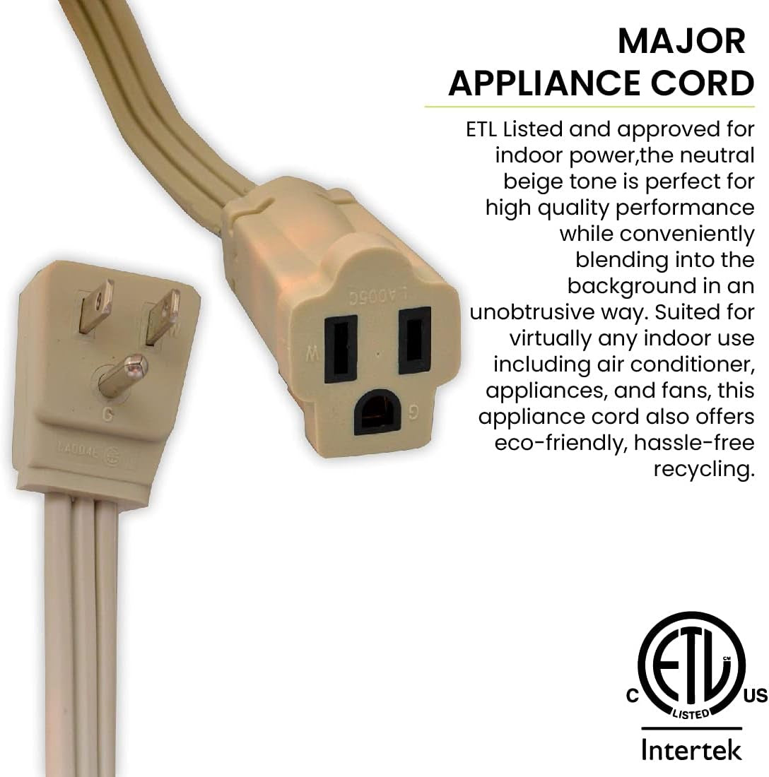 GO GREEN Extension Cord Indoor 12' Gogreen GG-25612 Beige 14G 3C