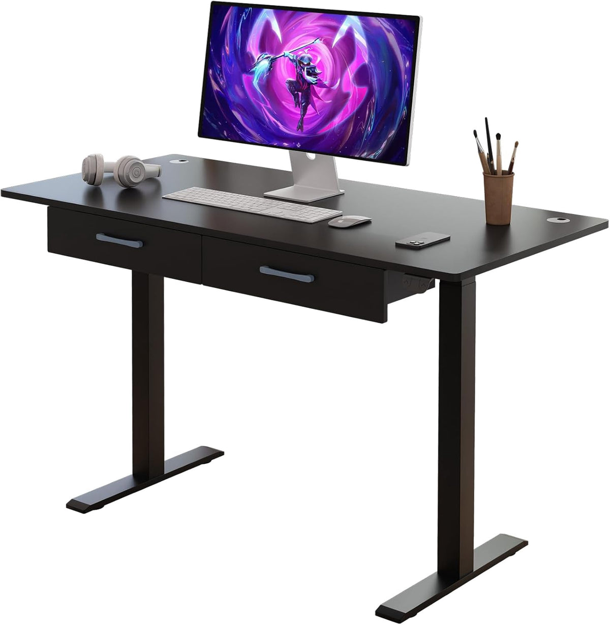 Computer Desk Adjustable Black 2 Drawer 1571