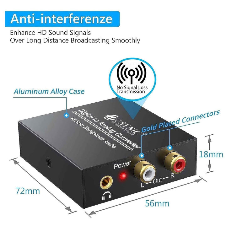 ESYNIC Audio Converter Optical to Rca DAC022S 192K