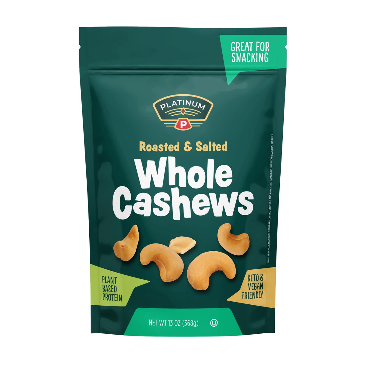 PLATINUM (FOOD) Platinum Nuts Roasted & Salted Whole Cashews 13OZ 368G