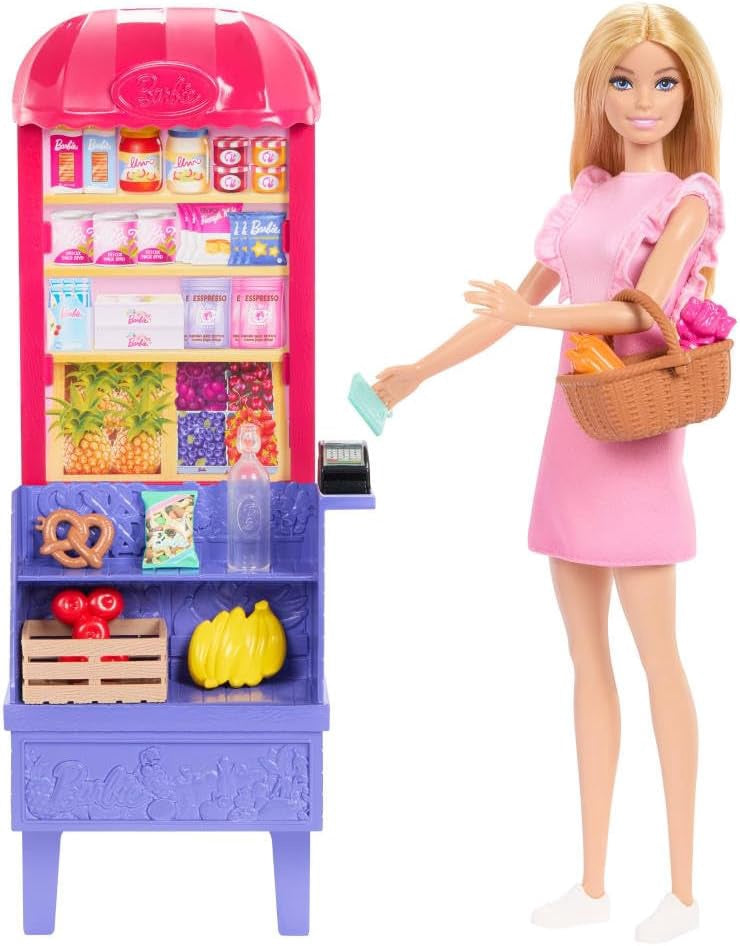 BARBIE Toy Doll Playset At the Market & 11 Accessories
