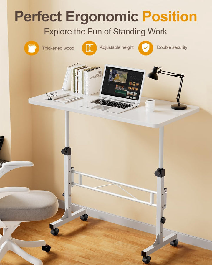 Computer Desk Standing Adjustable Compact White MD06G