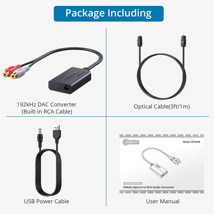 AUTOUTLET Audio Converter Optical to Rca EFU048 192K
