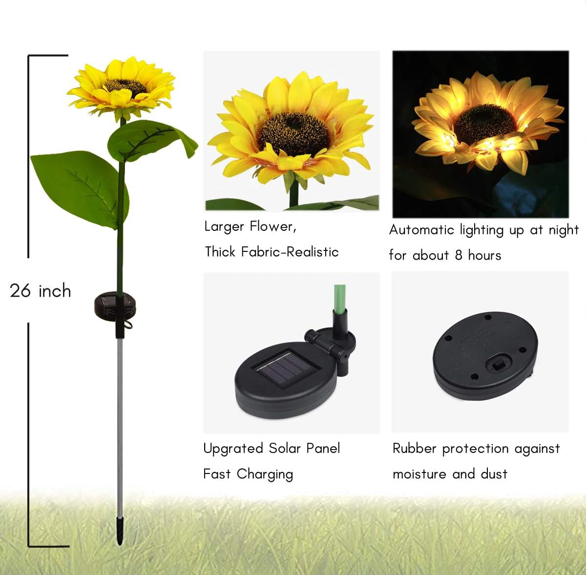 Solar Lamp Lawn LED Kitvona Sunflower 26" 2PCS Pack Garden Decor