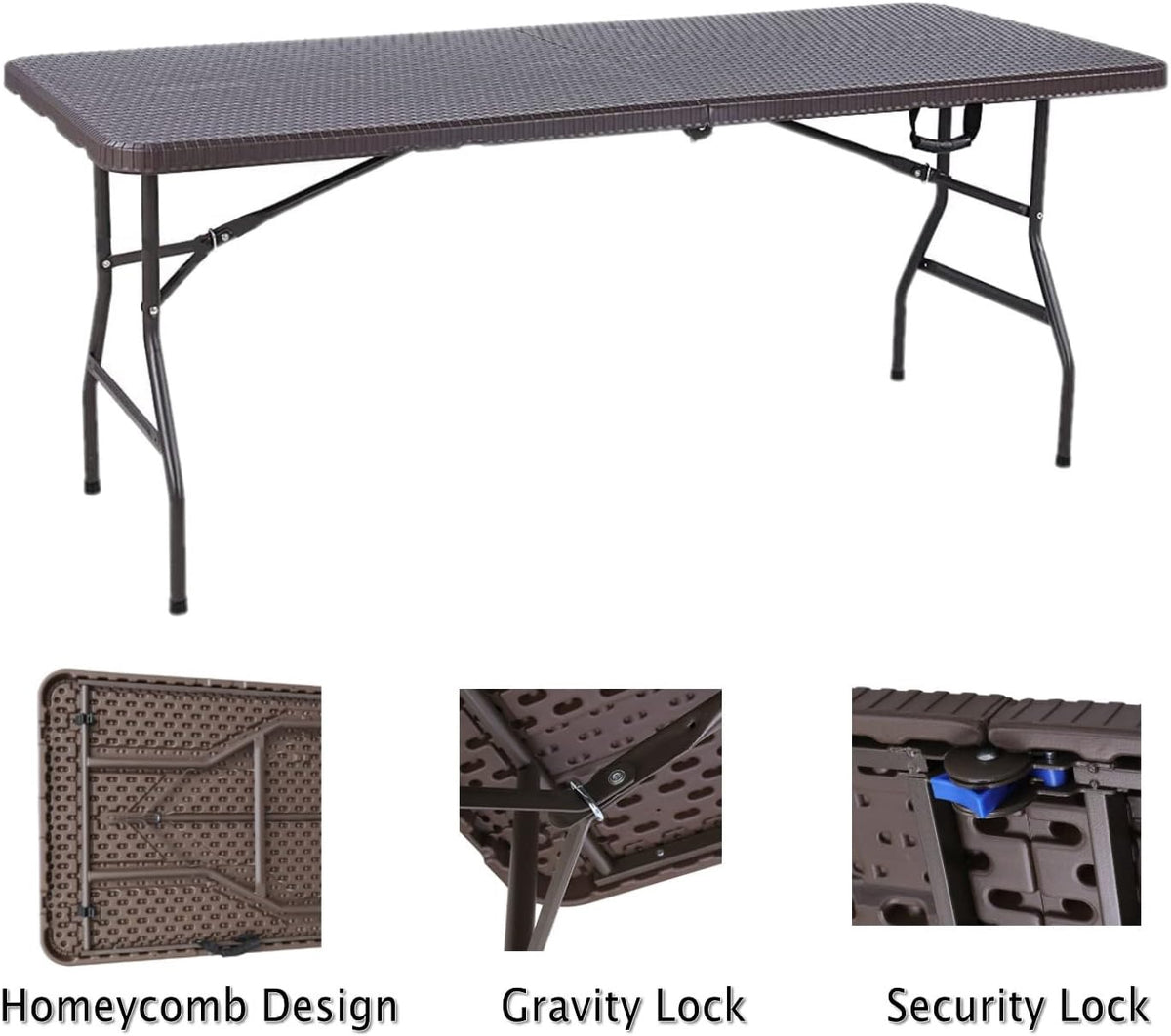Table Folding Plastic Brown Y39 ZDZ-811 6FT 2 Half Rectangle 71" X 29" X 29"