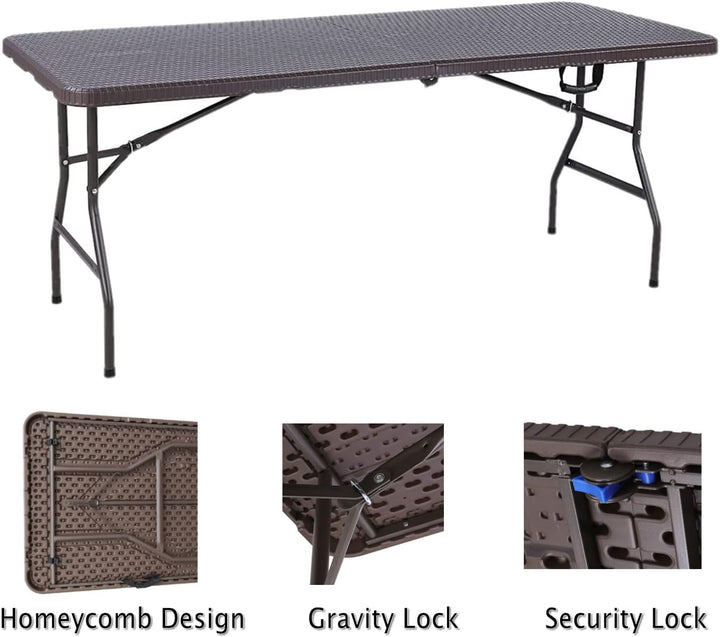 Table Folding Plastic Brown Y39 ZDZ-811 6FT 2 Half Rectangle 71" X 29" X 29"