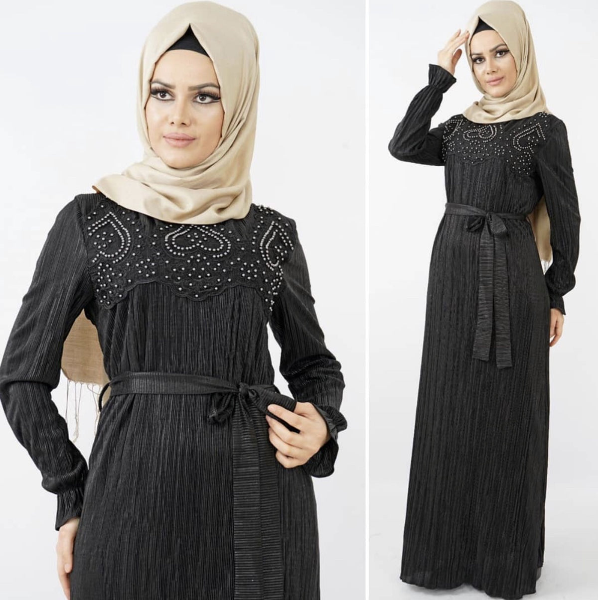 OZ DUMAN Dress Gown Black with Beads