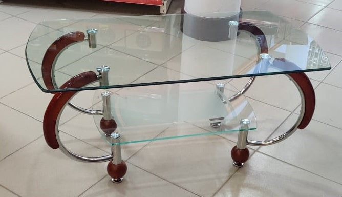 Glass Table Wood Brown & Glass A1042