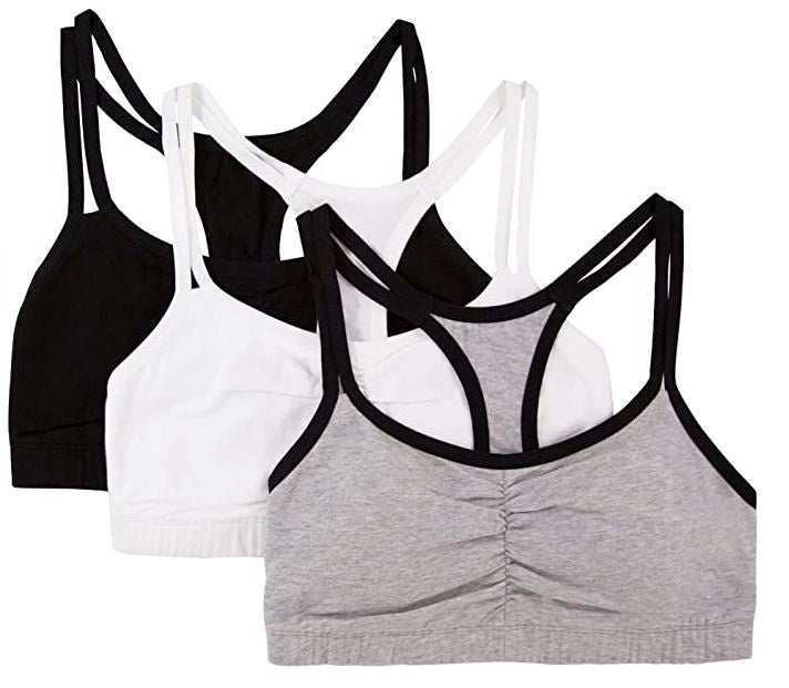 FRUIT OF THE LOOM Women Sports Bra Spaghetti Strap Cotton Pullover BLACK/WHITE/GREY
