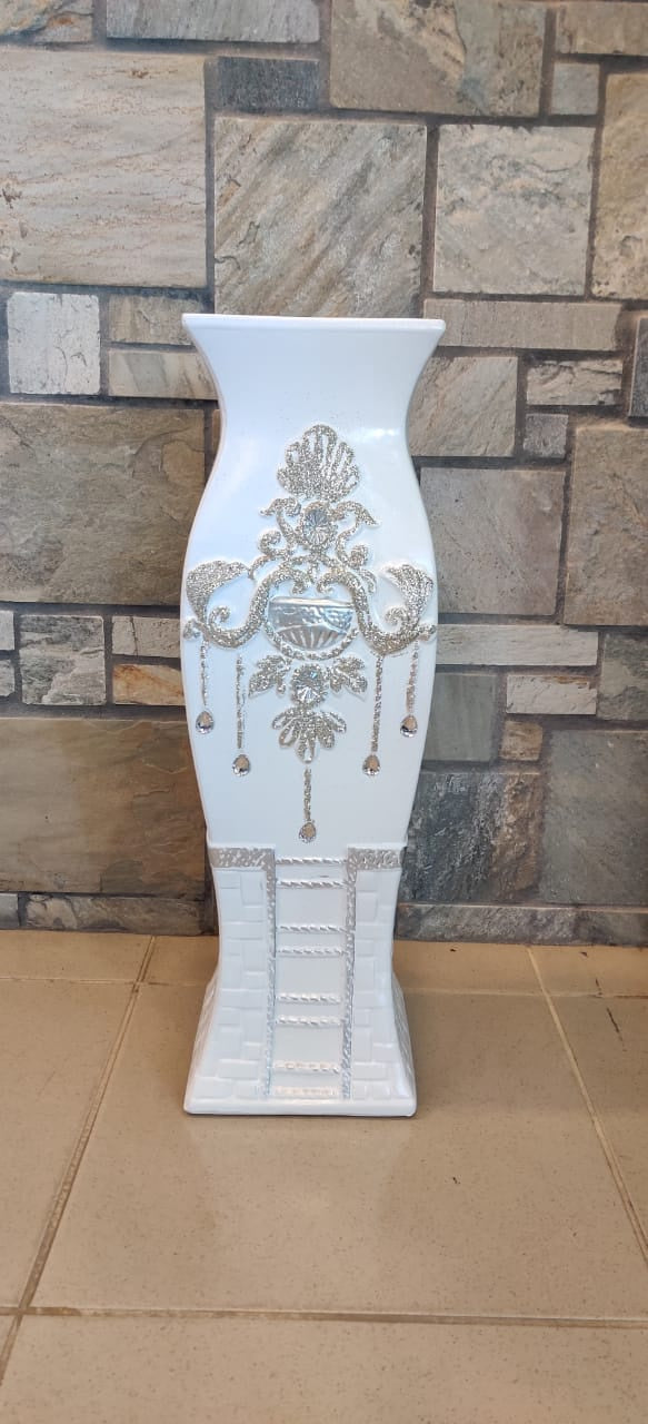 Vase 24" EQ114 White & Silver