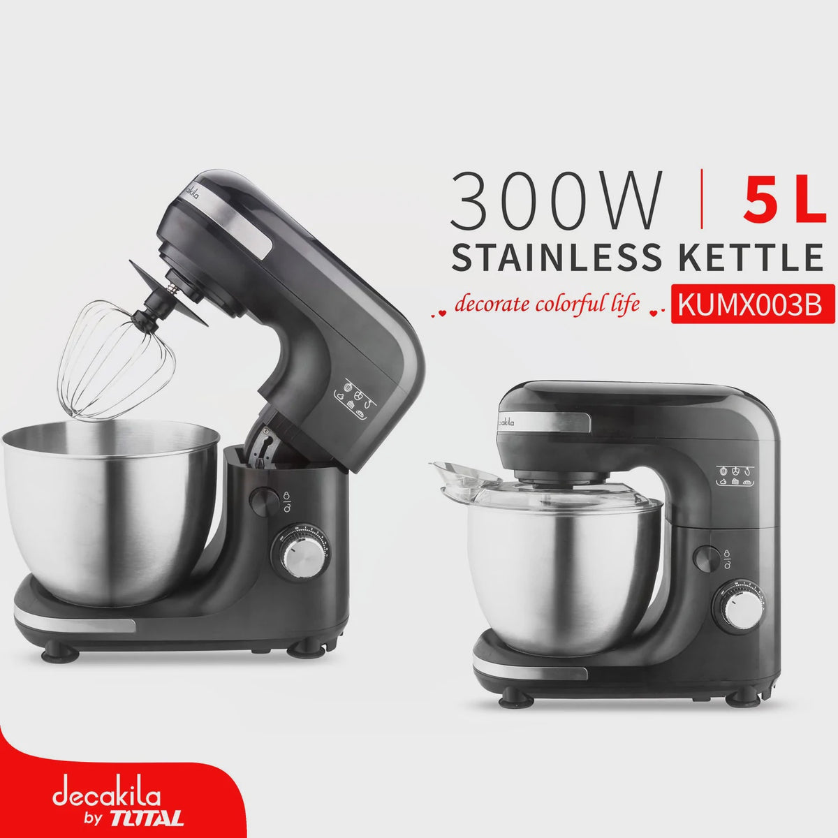 DECAKILA Cake Mixer Stand KUMX003B with Bowl 5L 300W