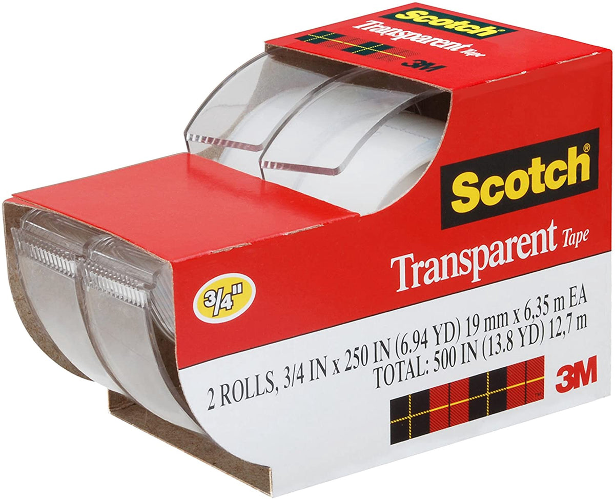 SCOTCH Tape Transparent Tape Glossy Finish 3/4 X 250 Inches 2 Rolls Pack 2-157-SS-CDN